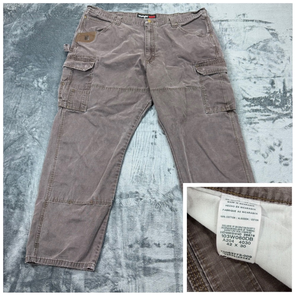 Wrangler‎ Riggs Workwear Double Knee Mens 42x30 Brown Ripstop Cargo Pants